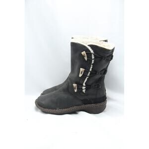 UGG Australia Kona Boots Women's 7 Black Leather Sheepskin Toggle Button 5156